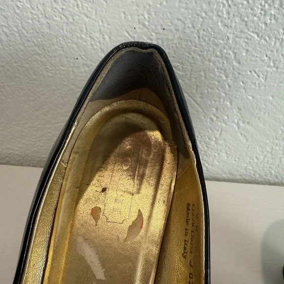 Vintage Coach Womens Pump Size 9 Black Patent Block Heel Platform Shoe Mob Wife - Picture 11 of 13